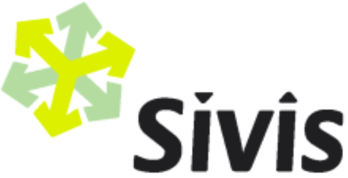 Siviksen logo vasemmassa yläreunassa keltainen ja harmaa nuolitähti. Tähden vieressä lukee Sivis j